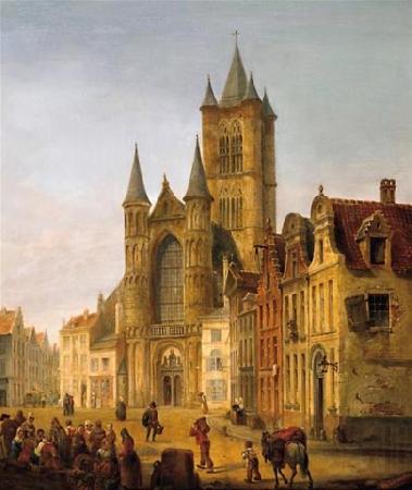 unknow artist Gent. Blick auf St. Bavo im Herzen der Altstadt